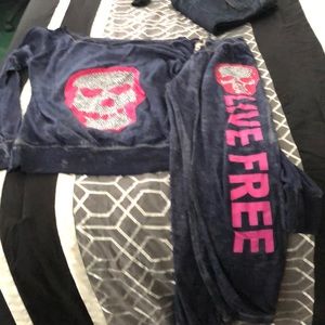 Distressed (tye-dye-like) sweat suit. Lounge wear